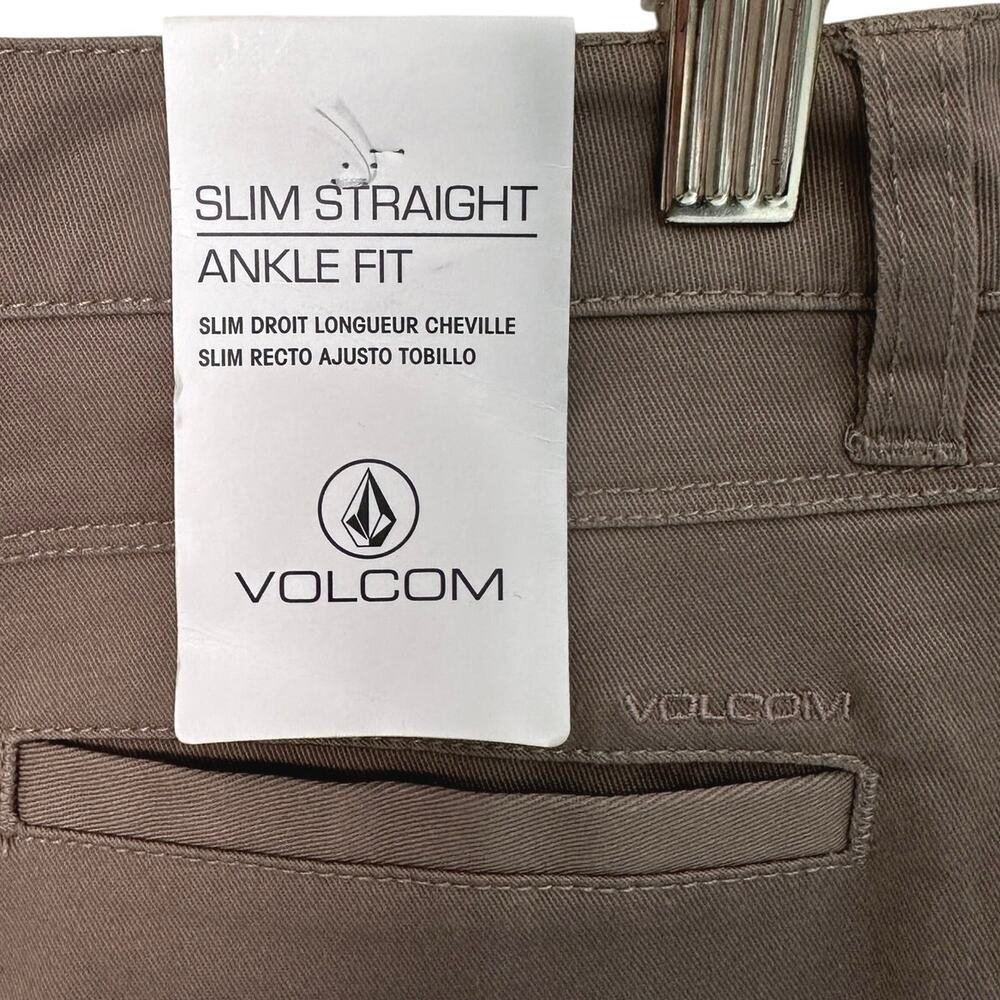 NWT Volcom Slim Straight Ankle Fit Frochickie pant size 0x27 khaki - Picture 2 of 7